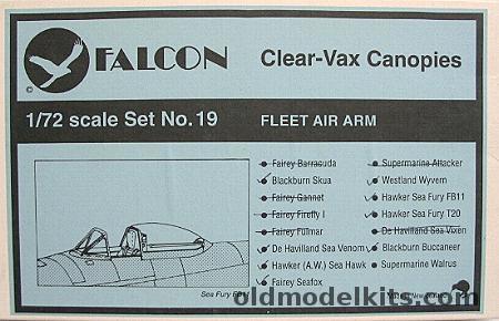 Falcon 1/72 Clear-Vax Upgrade Canopies Skua/Sea Venom/Sea Hawk/Seafox/Wyvern/Sea Fury FB11/Sea Fury T20/Buccaneer/Walrus, 19 plastic model kit